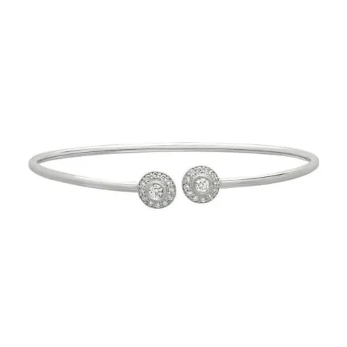 0.40 Carat Natural Diamond Bangle Bracelet G SI 14K White Gold 7''