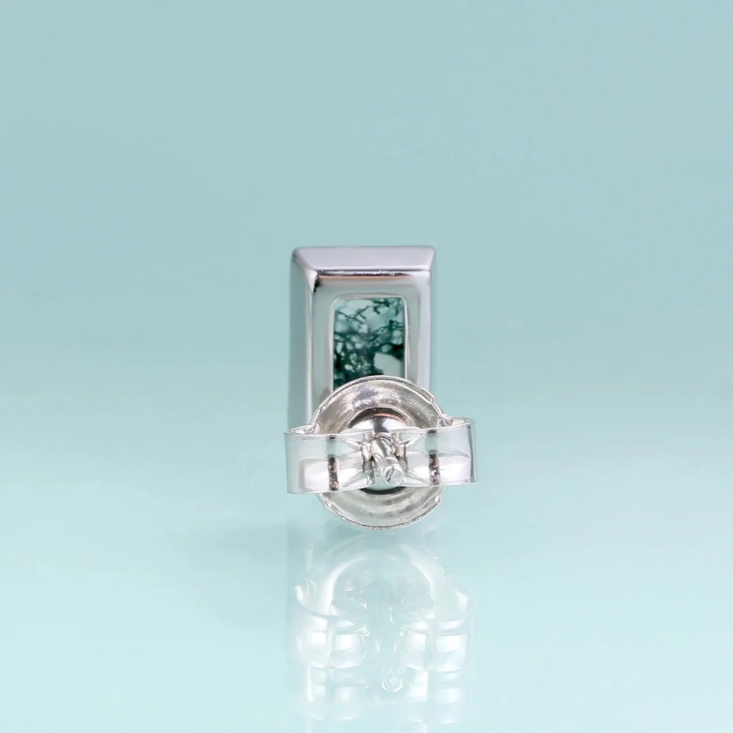 0.53Ct 4x6mm Natural Moss Agate Stud Earrings in 925 Sterling Silver