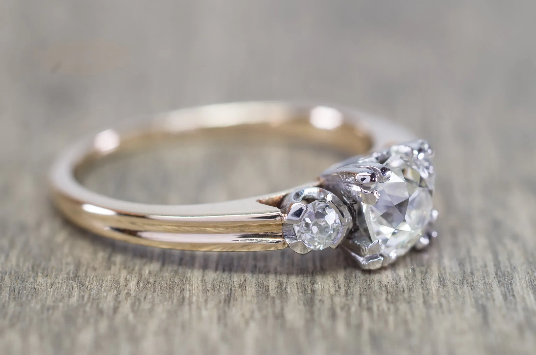 0.81CTW VINTAGE OLD MINE CUT 3 STONE DIAMOND RING