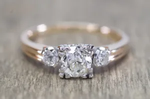 0.81CTW VINTAGE OLD MINE CUT 3 STONE DIAMOND RING