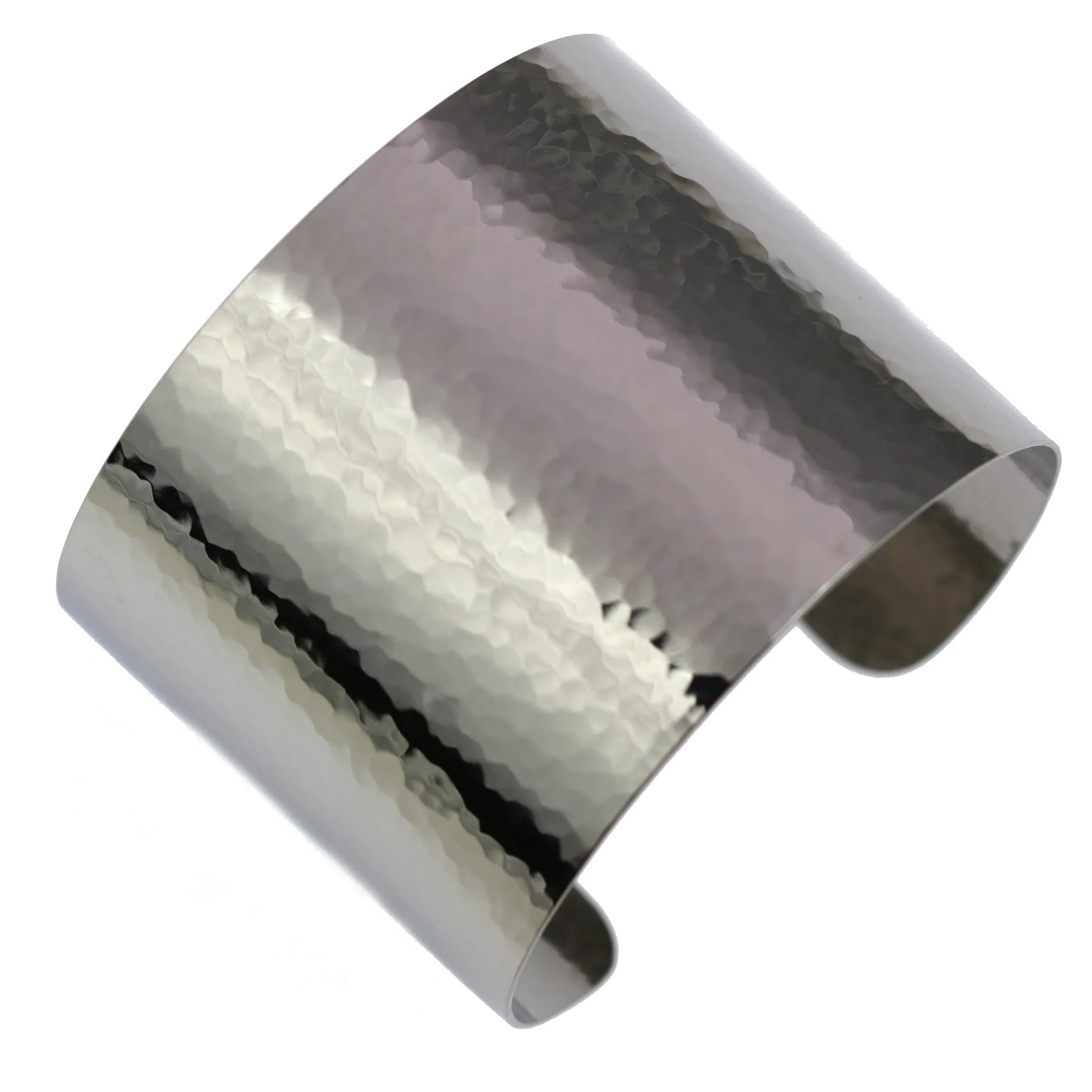 1 3/4 Inch Wide Hammered Stainless Steel Cuff Bracelet