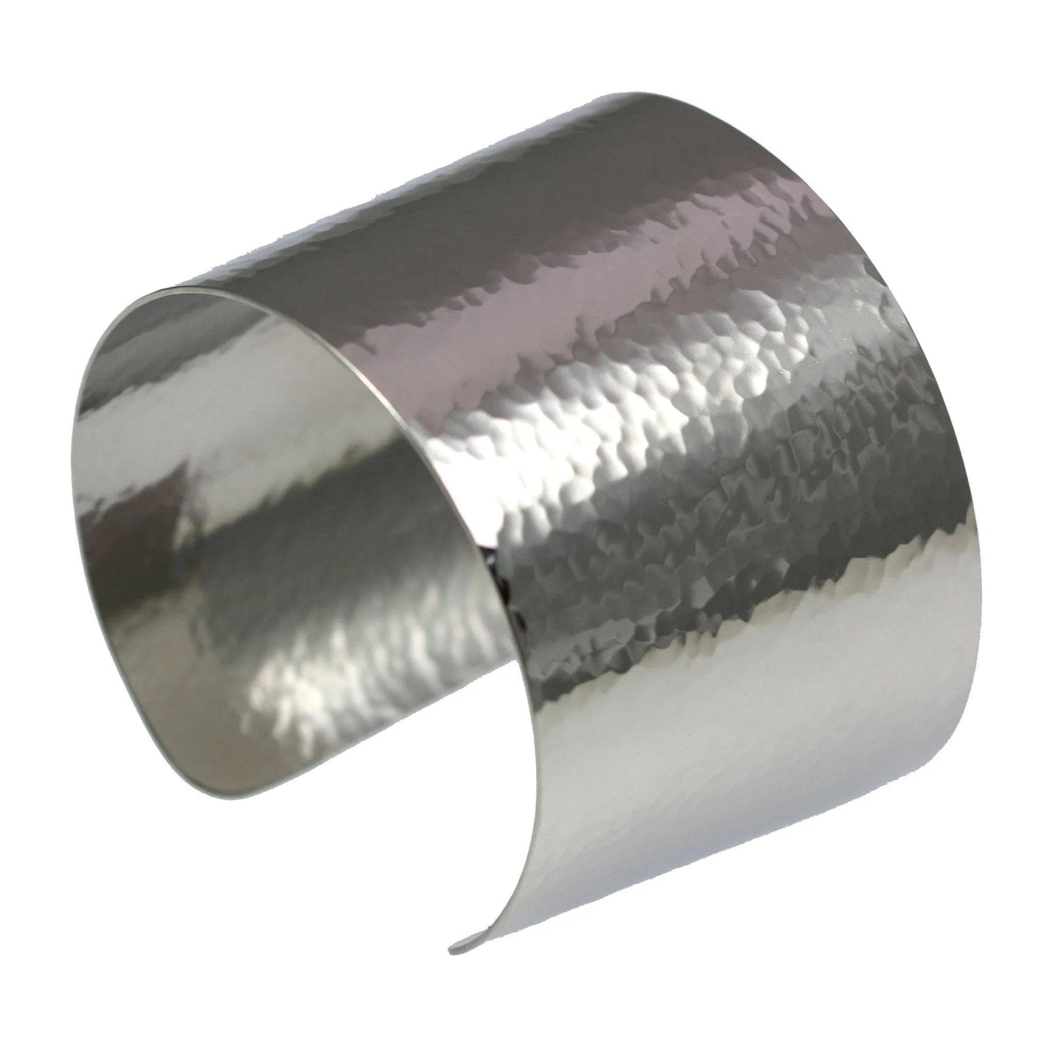 1 3/4 Inch Wide Hammered Stainless Steel Cuff Bracelet