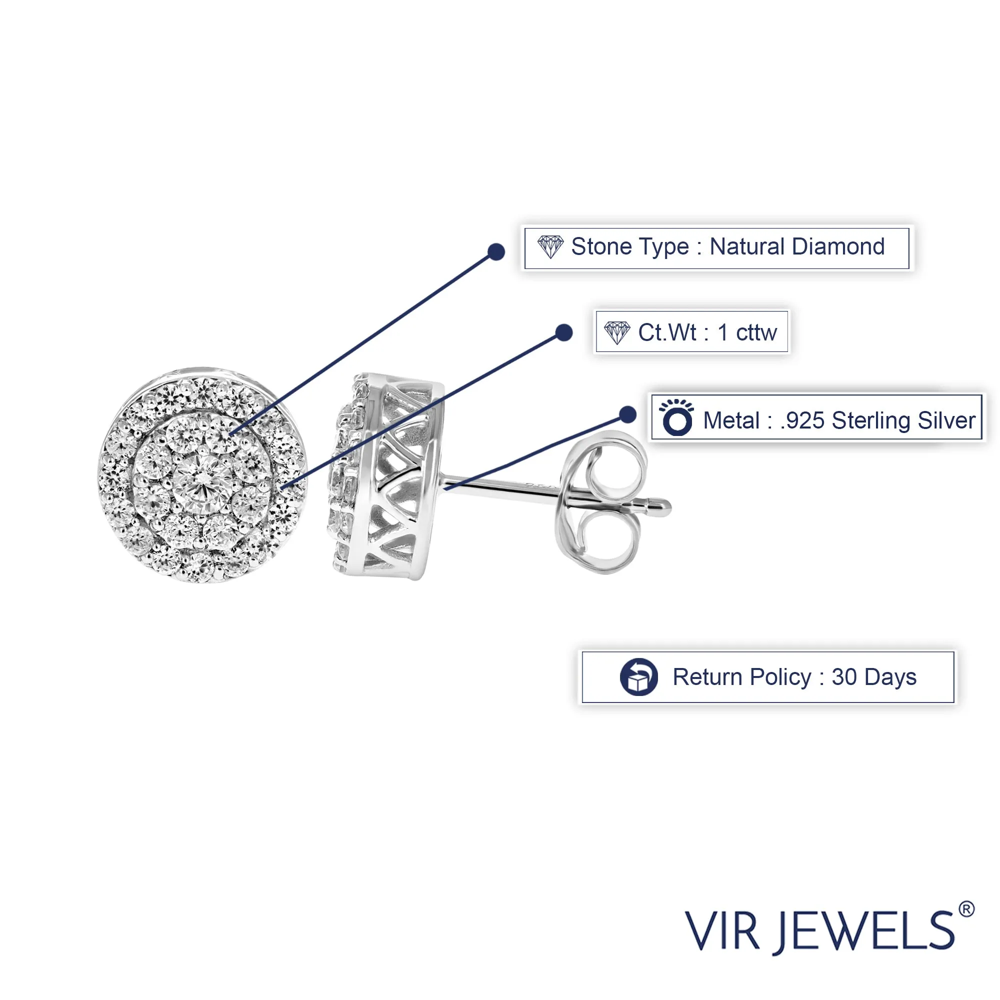1 cttw Diamond Stud Earrings in Silver