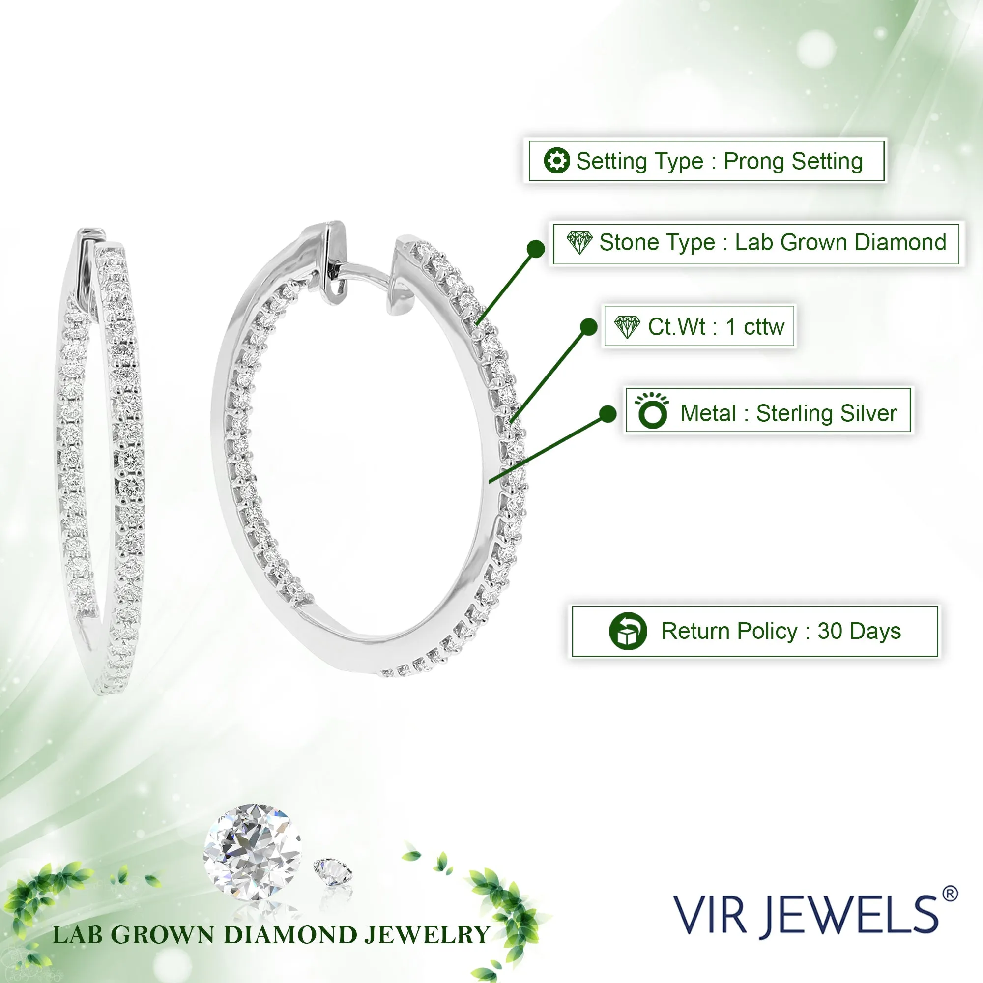 1 cttw Inside Out Lab Grown Diamond Hoop Earring Sterling Silver