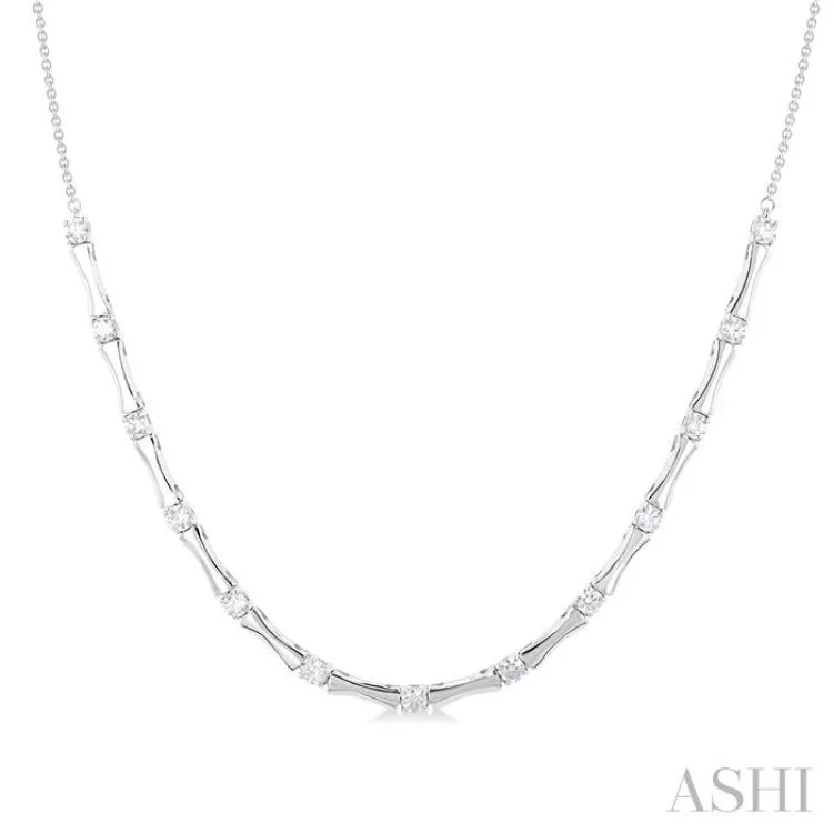1 ctw Halfway Bamboo Internodes Round Cut Diamond Fashion Necklace in 14K White Gold
