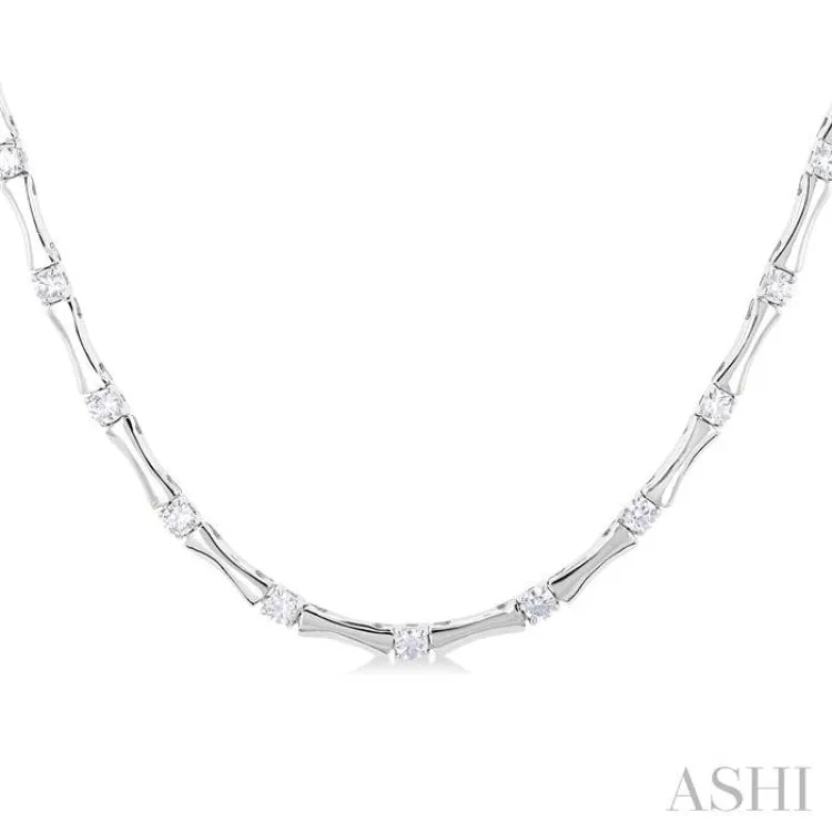 1 ctw Halfway Bamboo Internodes Round Cut Diamond Fashion Necklace in 14K White Gold