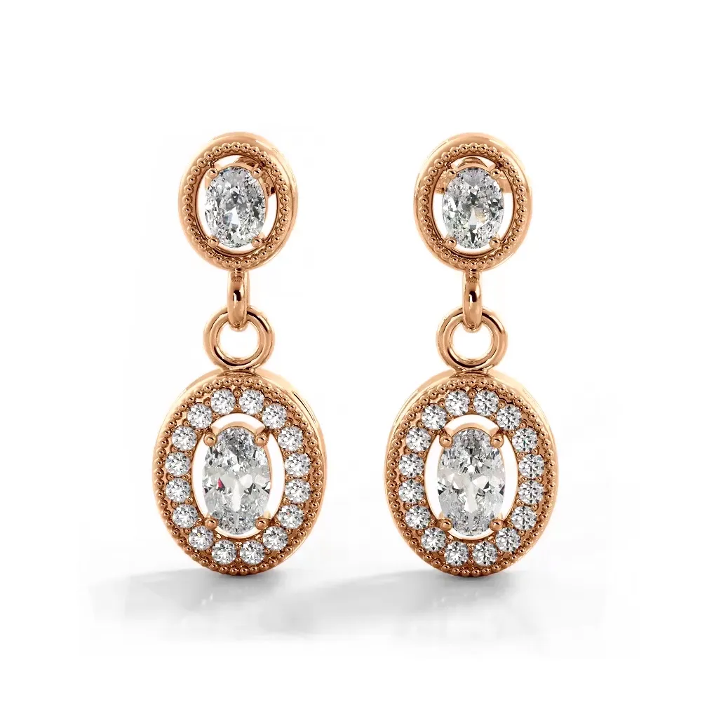 1.0 ctw. Vintage Inspired Oval and Round Diamond Drop Earrings