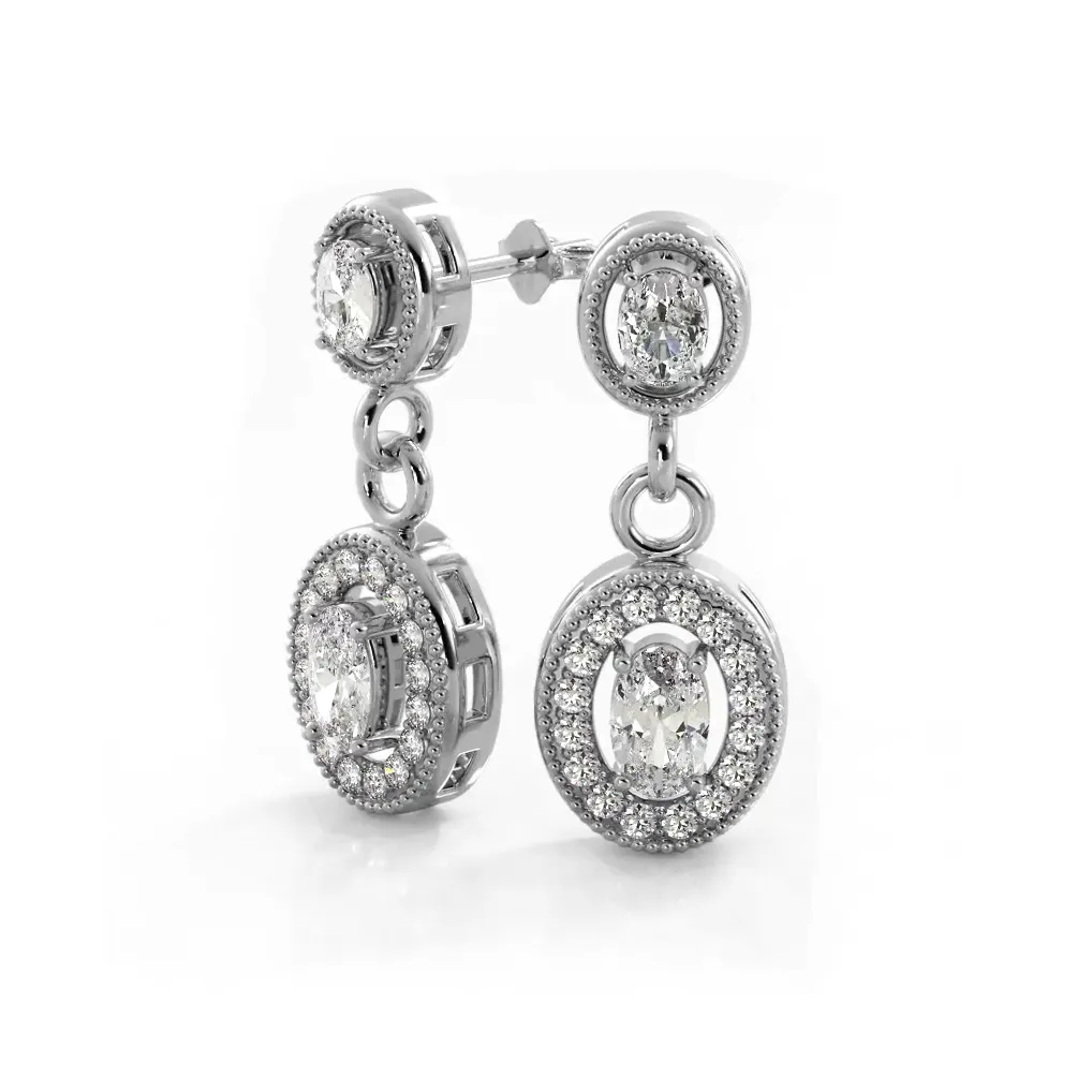 1.0 ctw. Vintage Inspired Oval and Round Diamond Drop Earrings