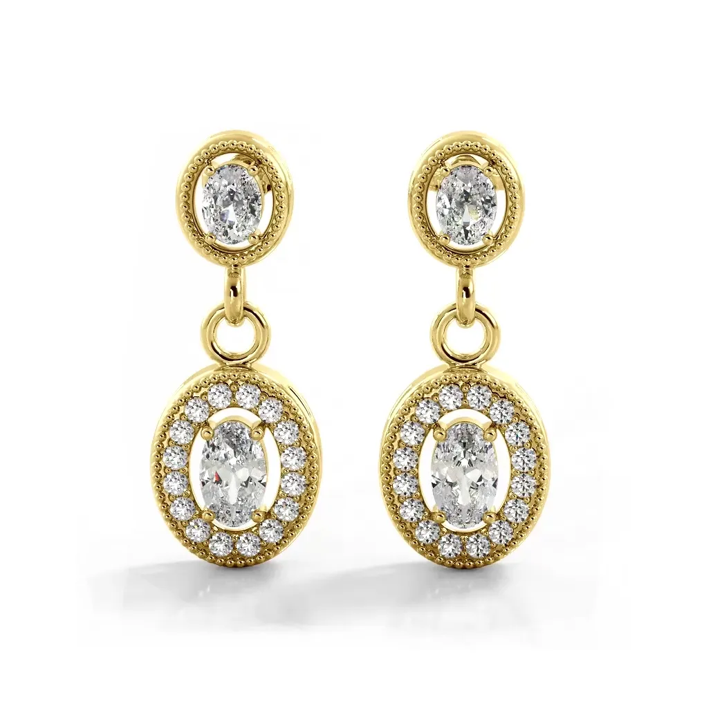 1.0 ctw. Vintage Inspired Oval and Round Diamond Drop Earrings