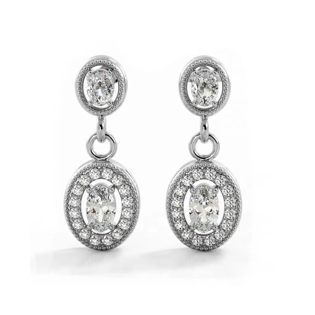 1.0 ctw. Vintage Inspired Oval and Round Diamond Drop Earrings