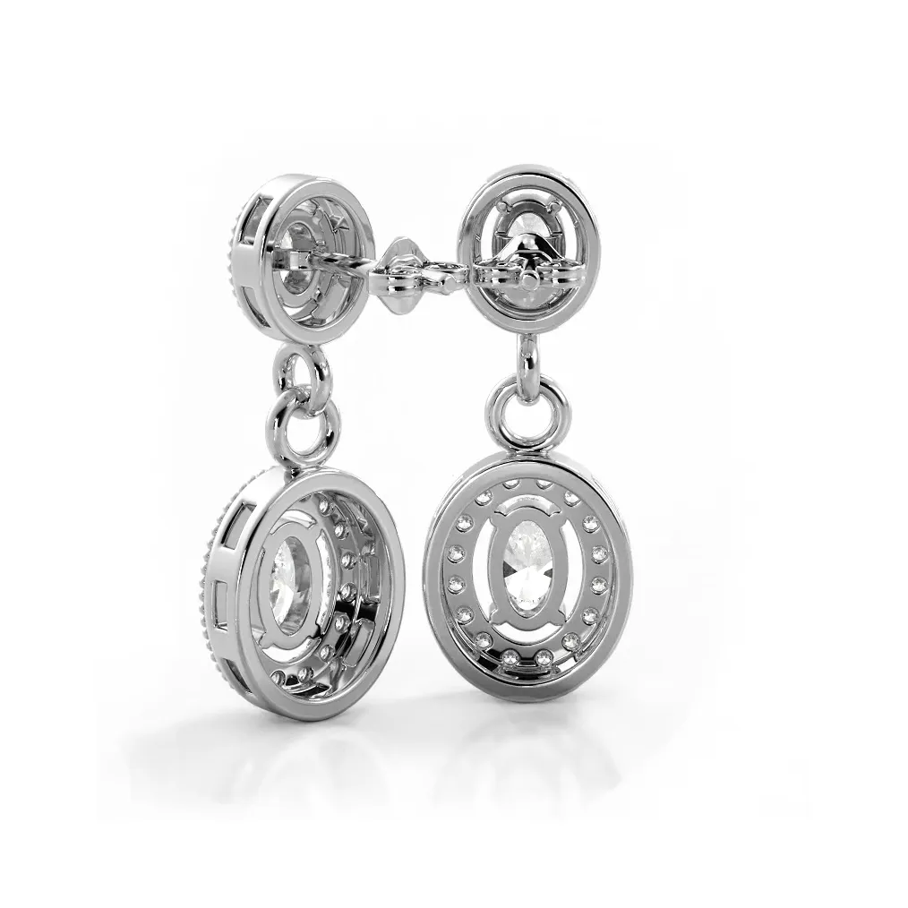 1.0 ctw. Vintage Inspired Oval and Round Diamond Drop Earrings