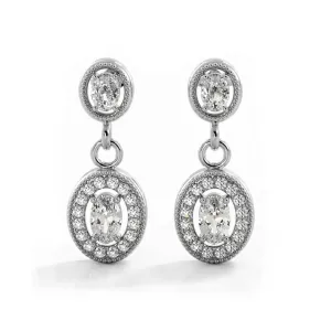 1.0 ctw. Vintage Inspired Oval and Round Diamond Drop Earrings