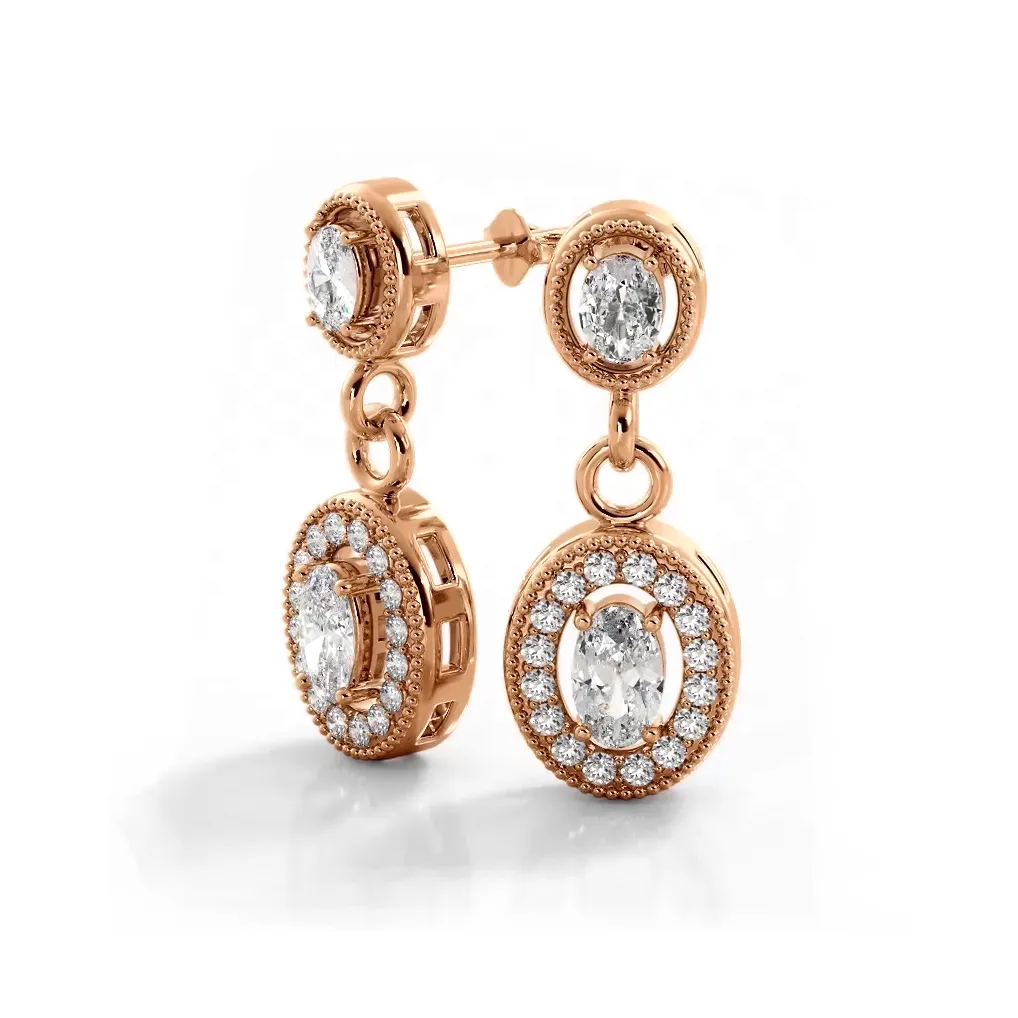 1.0 ctw. Vintage Inspired Oval and Round Diamond Drop Earrings