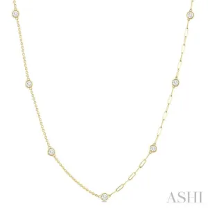 1.00 ctw Bezel Set Round Cut Diamond Dual Chain Design Station Necklace in 14K Yellow Gold