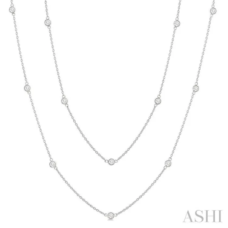 1.00 ctw Bezel Set Round Cut Diamond Station Long Necklace in 14K White Gold