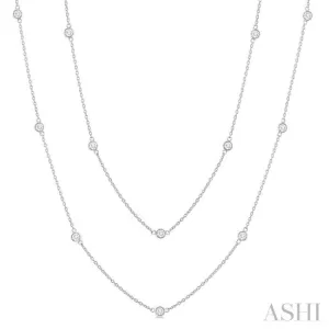 1.00 ctw Bezel Set Round Cut Diamond Station Long Necklace in 14K White Gold