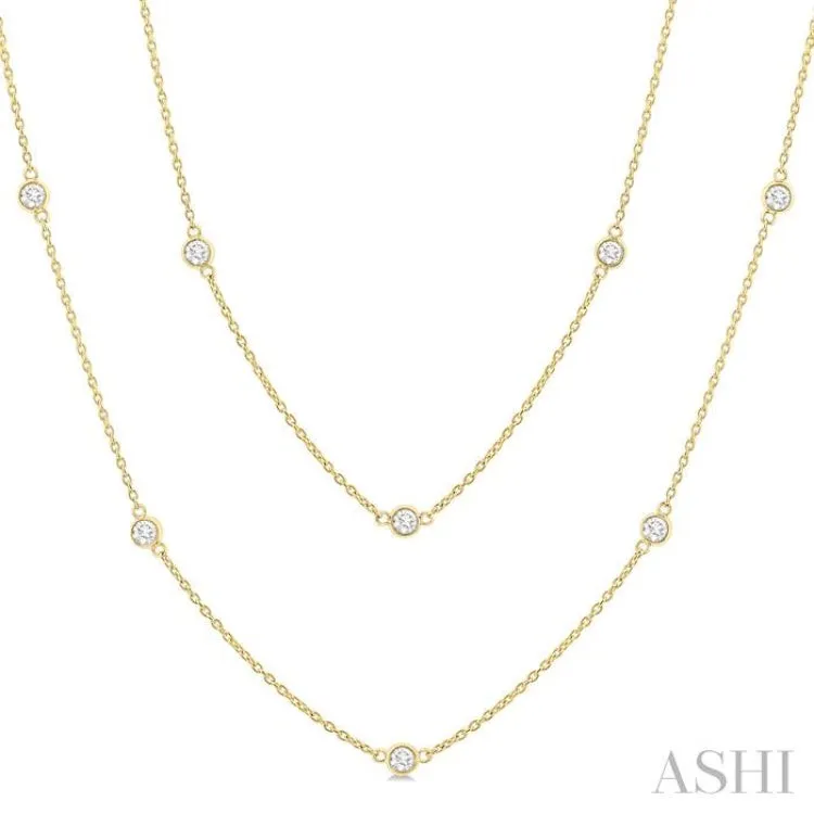 1.00 ctw Bezel Set Round Cut Diamond Station Long Necklace in 14K Yellow Gold