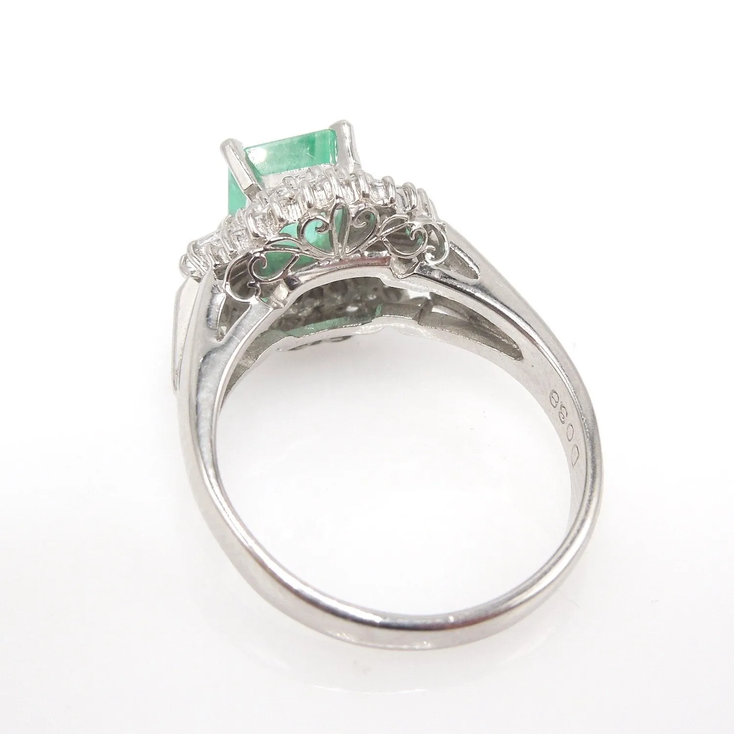 1.04ct Natural Square Step Cut Emerald & Diamonds Platinum Ballerina Ring