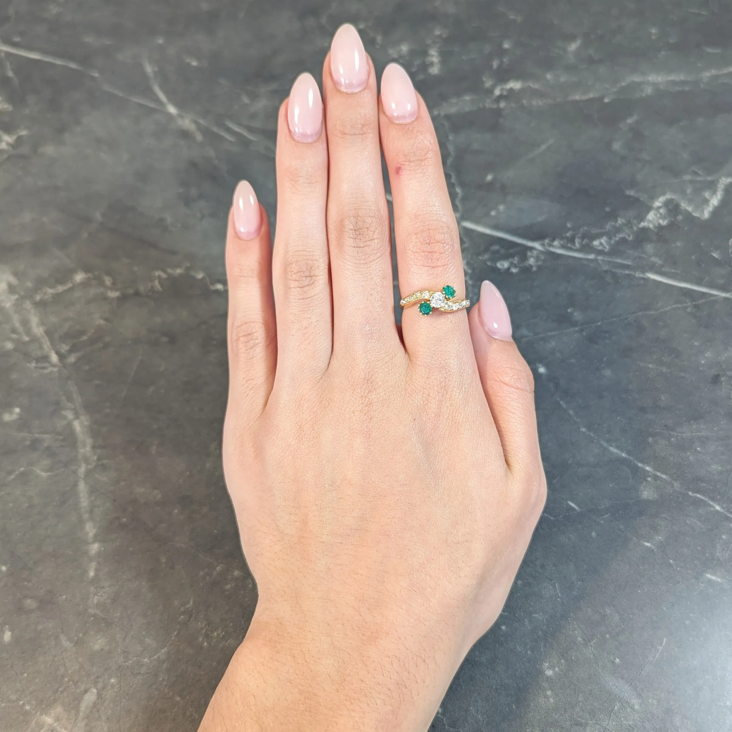 1.08 CTW Emerald Diamond 18 Karat Yellow Gold Vintage Bypass Ring