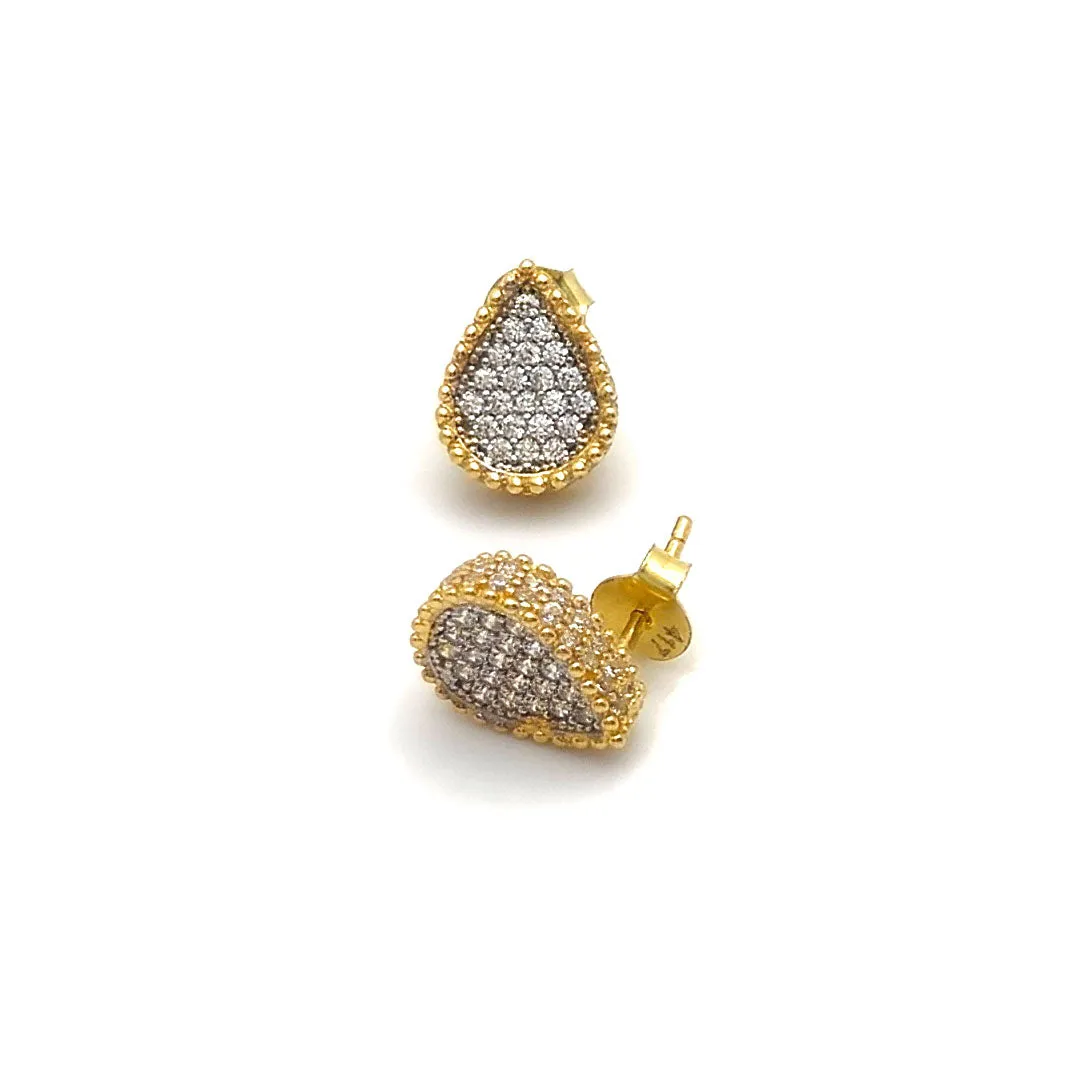 10k CZ Teardrop with Milgrain Stud Earrings