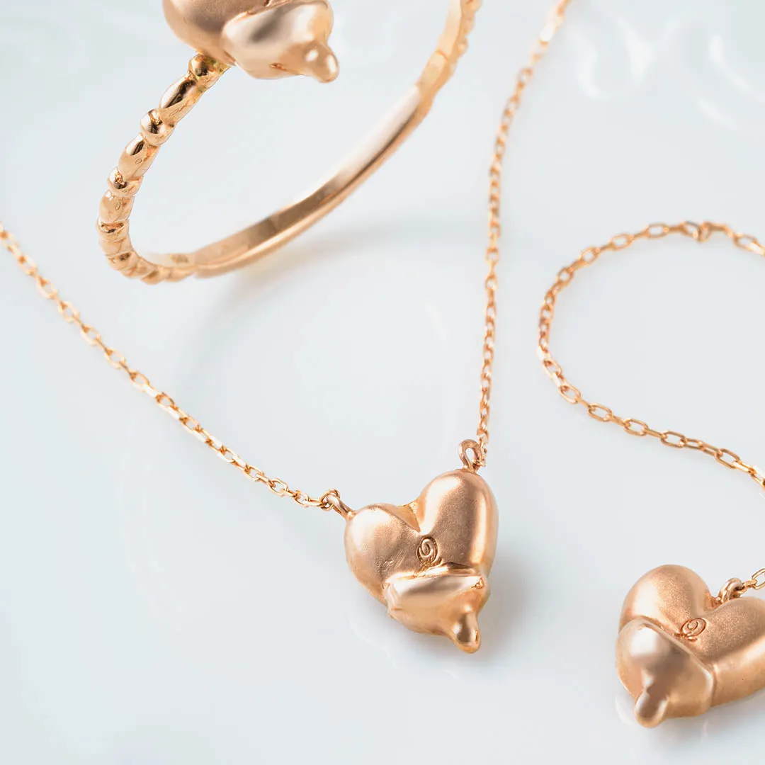 【10K Pink Gold】Melty Heart Necklace【Japan Jewelry】