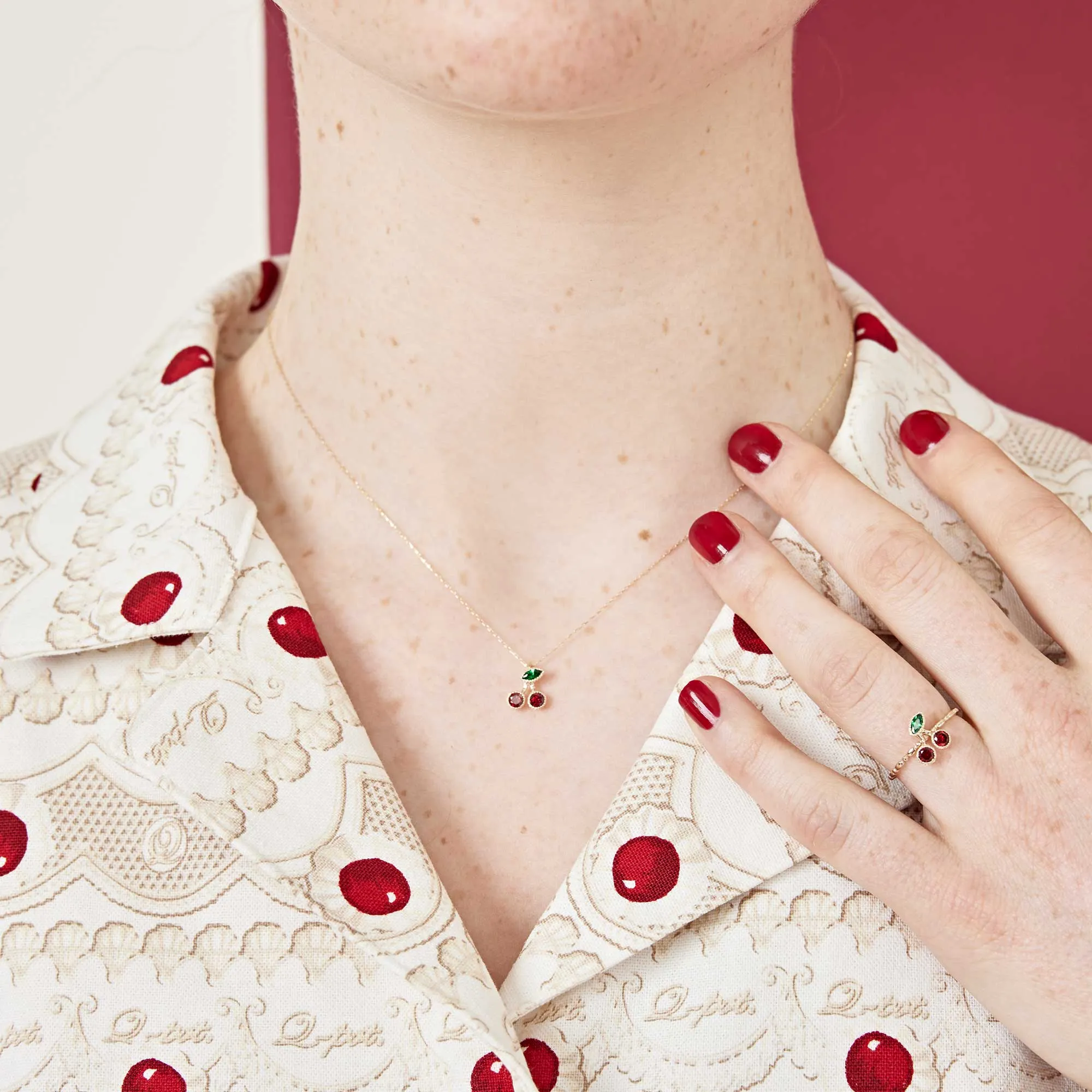 【10K Yellow Gold】Cherry Necklace【Japan Jewelry】