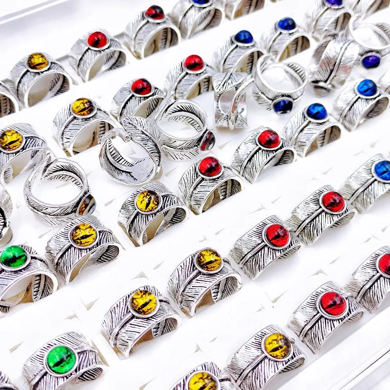 10Pcs Assorted Gothic Punk Leaf Devil's Eye Rings For Men