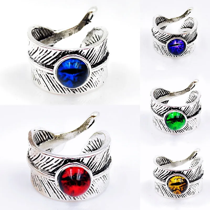 10Pcs Assorted Gothic Punk Leaf Devil's Eye Rings For Men