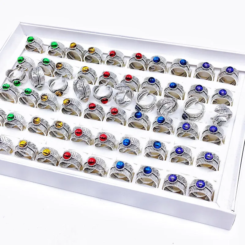 10Pcs Assorted Gothic Punk Leaf Devil's Eye Rings For Men