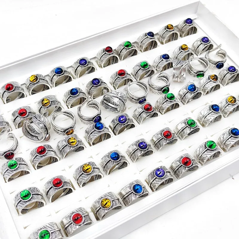 10Pcs Assorted Gothic Punk Leaf Devil's Eye Rings For Men