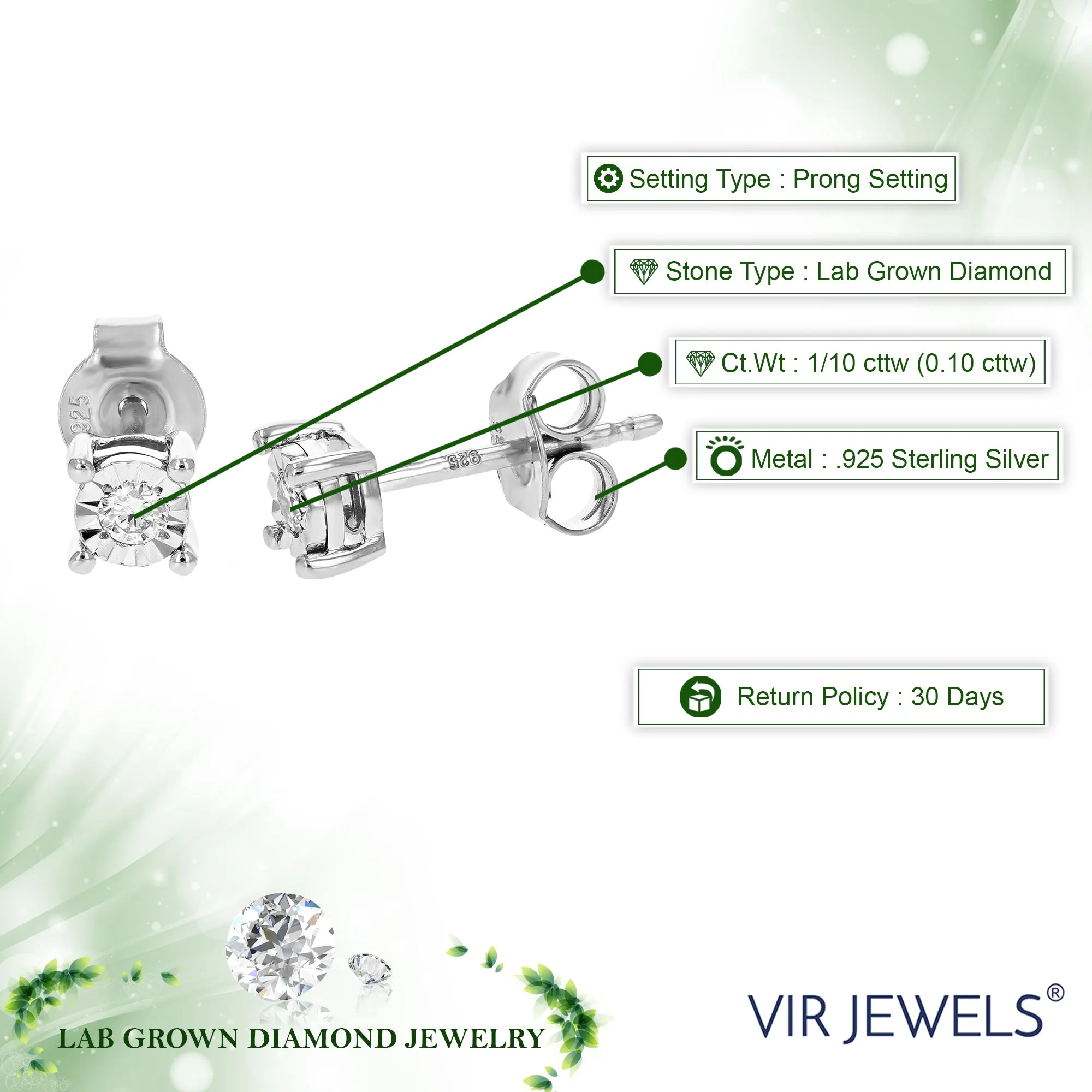 1/10 cttw Classic Diamond Stud Earrings in Silver