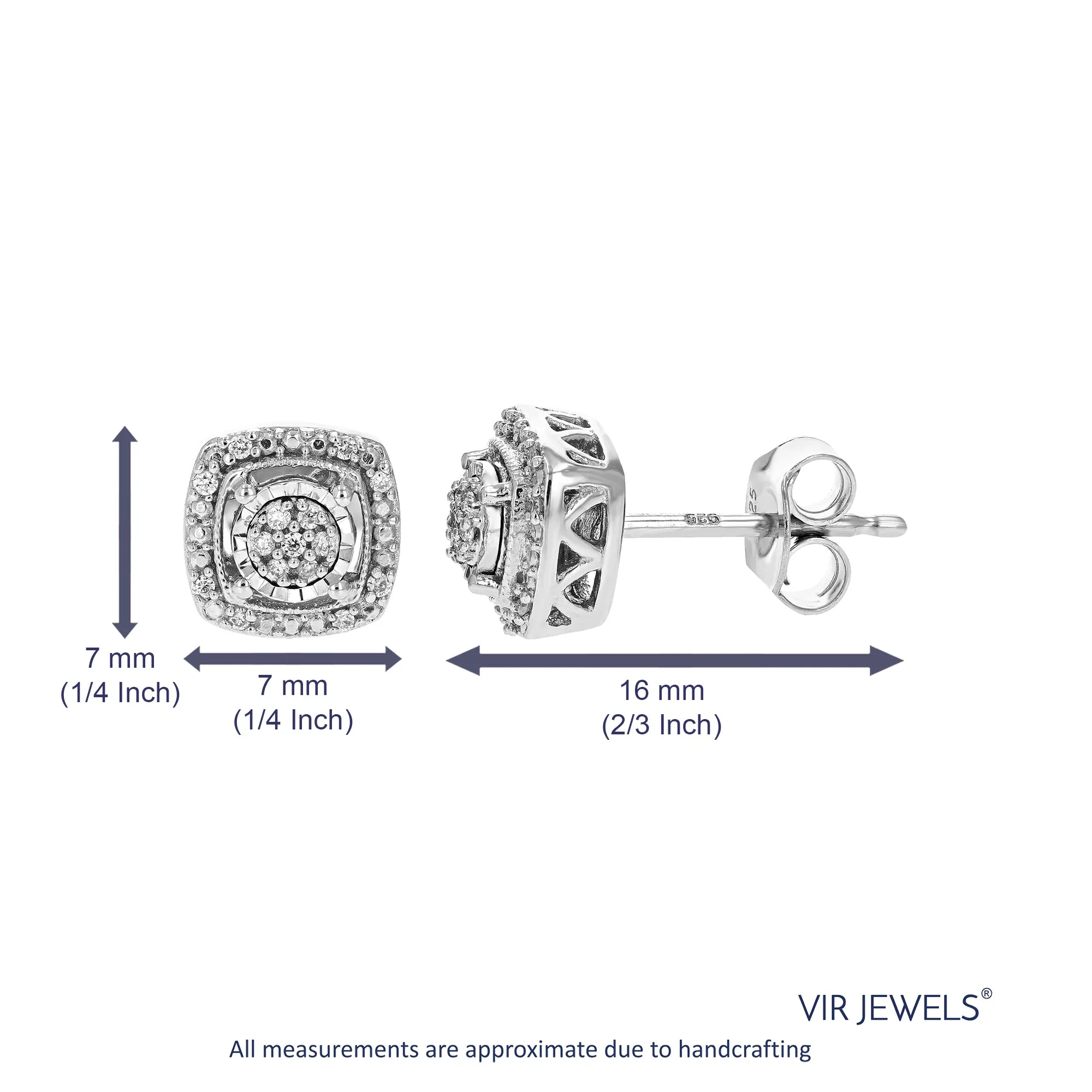 1/10 cttw Cushion Composite Diamond Stud Earrings in Silver