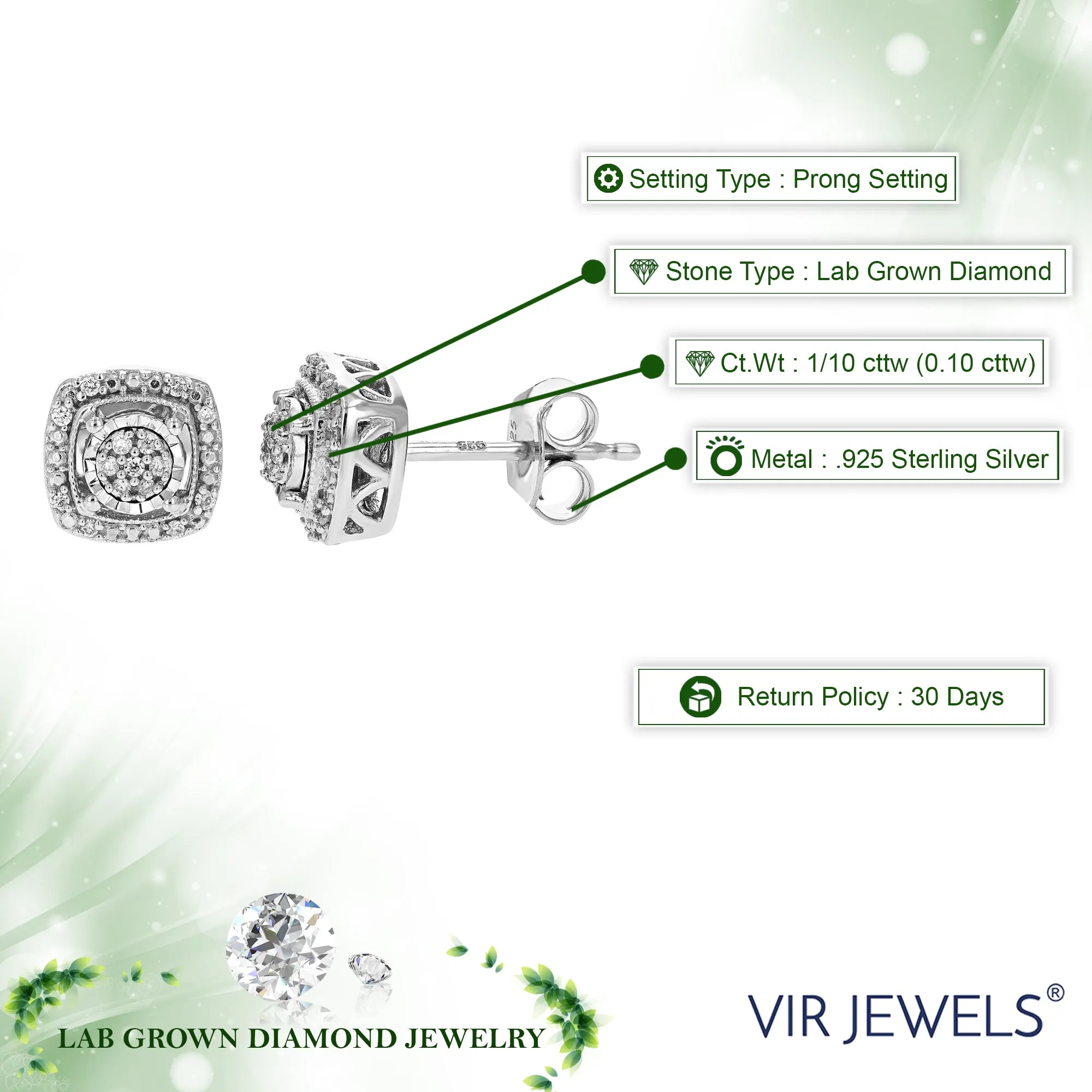 1/10 cttw Cushion Composite Diamond Stud Earrings in Silver