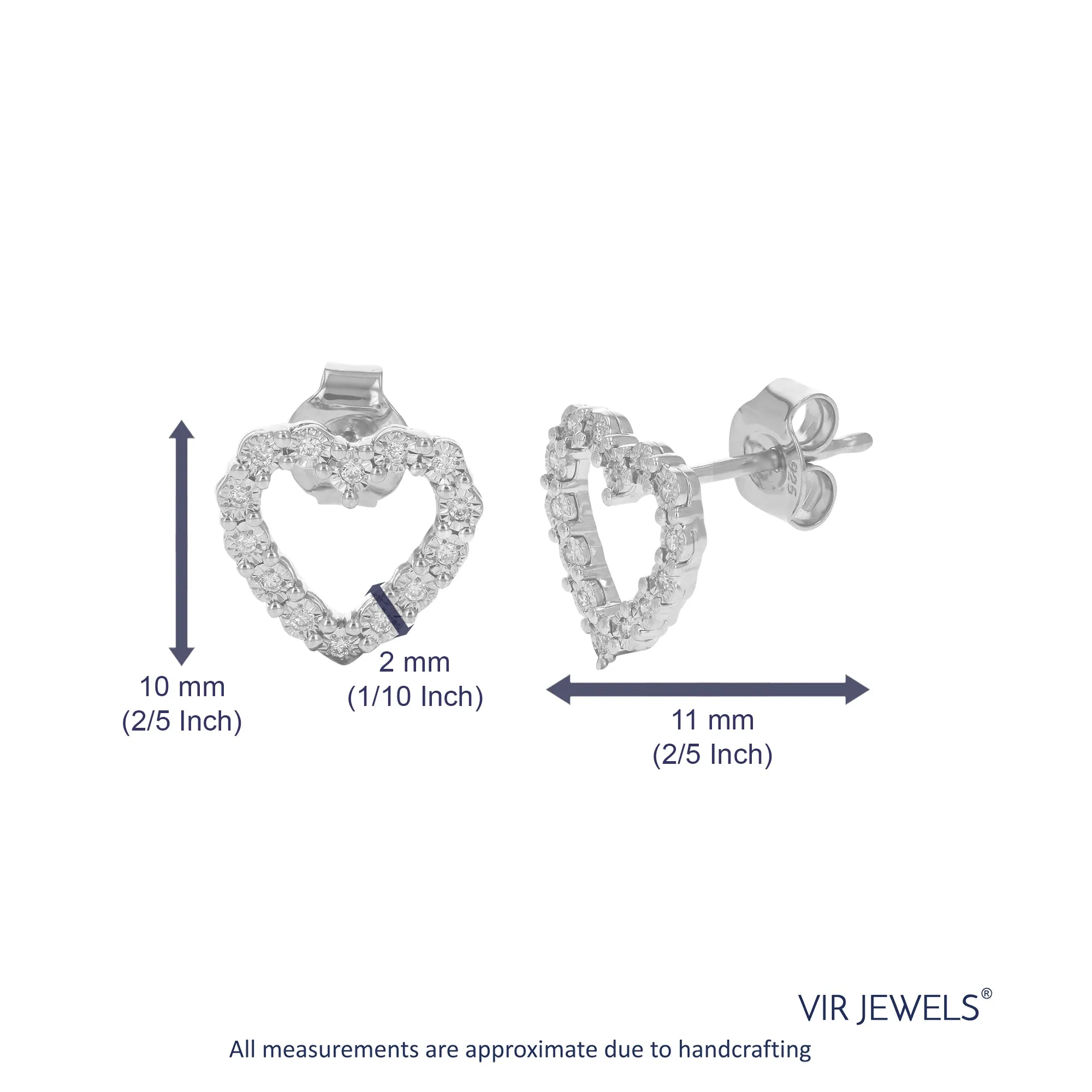1/10 cttw Diamond Heart Outline Stud Earrings in Sterling Silver