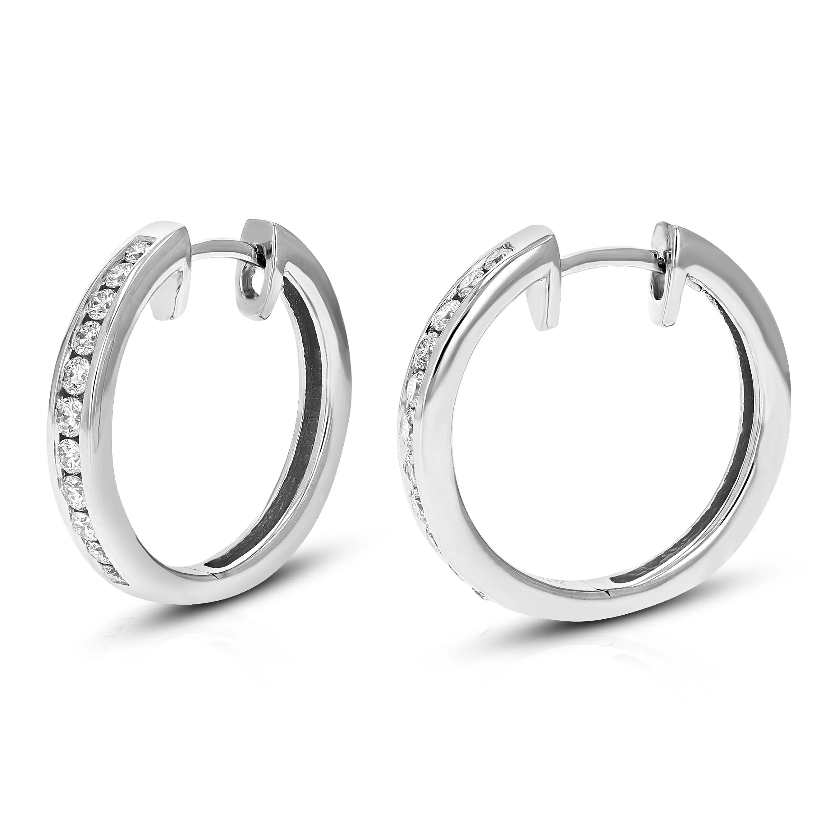 1/2 cttw Lab Grown Diamond Channel Hoop Earrings in Sterling Silver