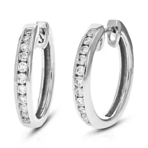 1/2 cttw Lab Grown Diamond Channel Hoop Earrings in Sterling Silver