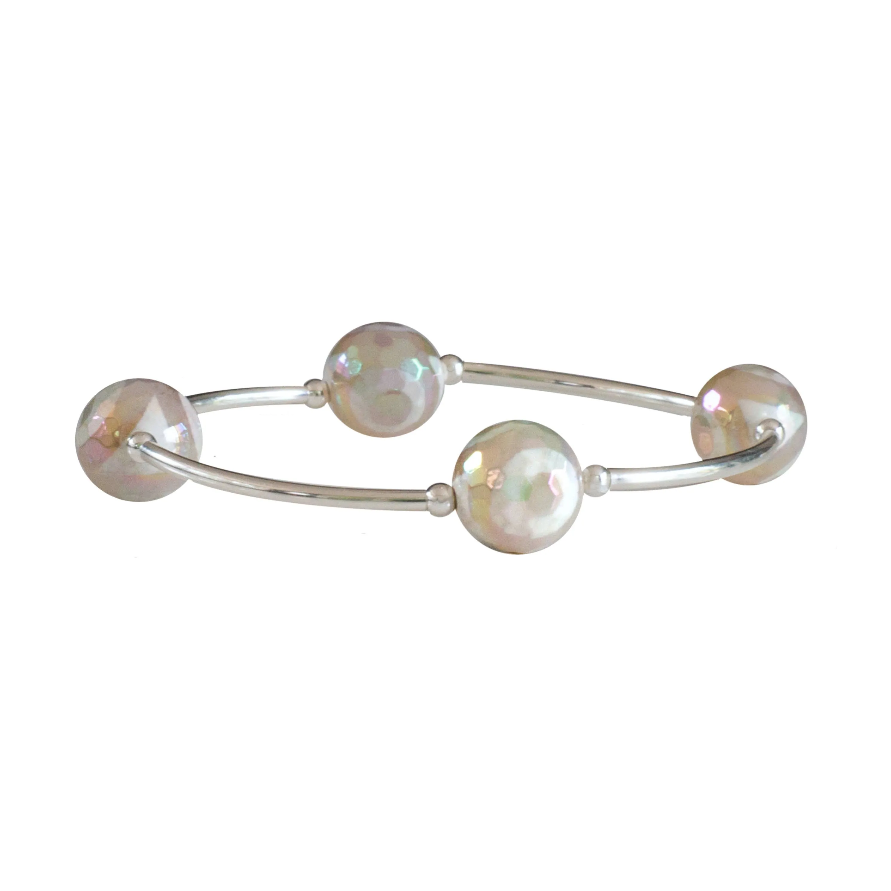 12mm Faceted Mystic Eye Agate  Blessing Bracelet: L