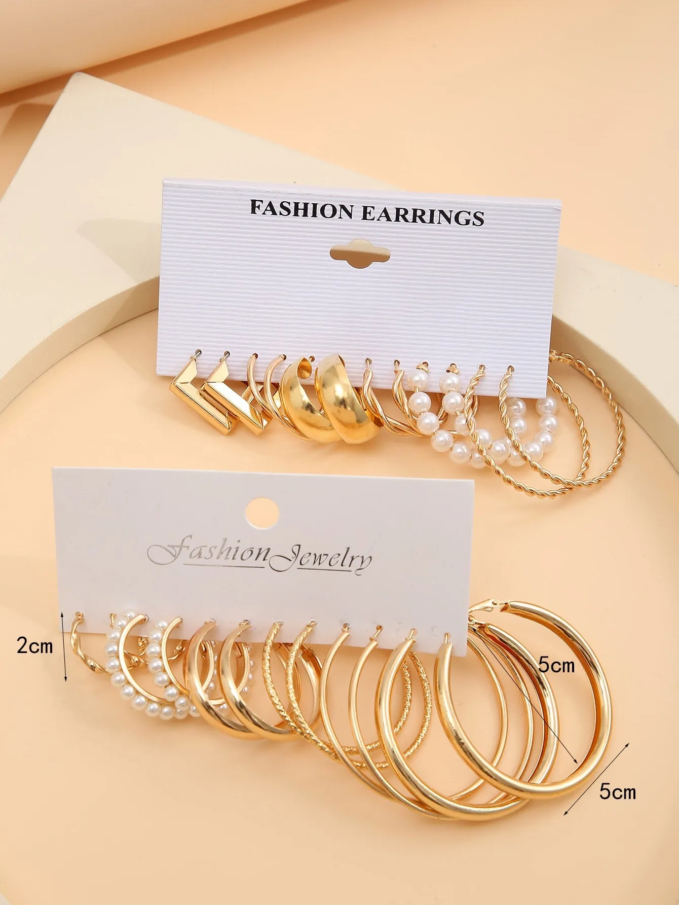 12pairs Faux Pearl Decor Twist Design Hoop Earrings - Gold