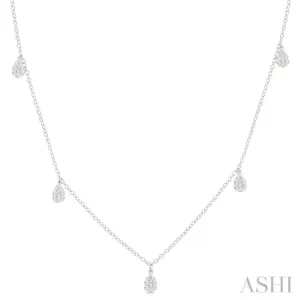 1/3 ctw Lovebright Pear Motif Round Cut Diamond Station Necklace in 14K White Gold