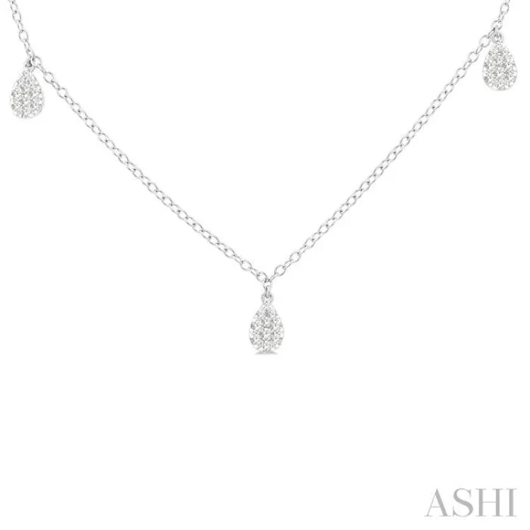 1/3 ctw Lovebright Pear Motif Round Cut Diamond Station Necklace in 14K White Gold
