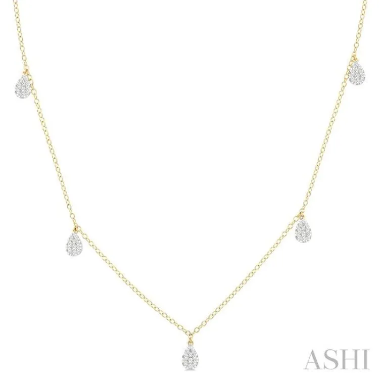 1/3 ctw Lovebright Pear Motif Round Cut Diamond Station Necklace in 14K Yellow Gold