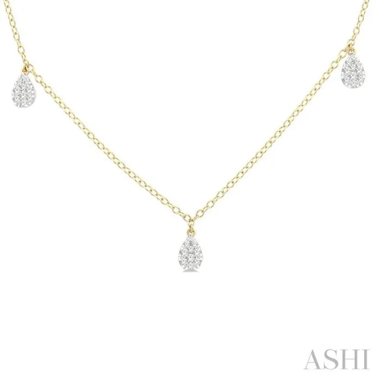 1/3 ctw Lovebright Pear Motif Round Cut Diamond Station Necklace in 14K Yellow Gold