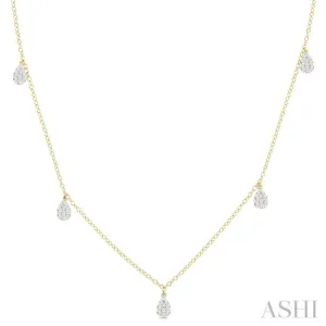 1/3 ctw Lovebright Pear Motif Round Cut Diamond Station Necklace in 14K Yellow Gold