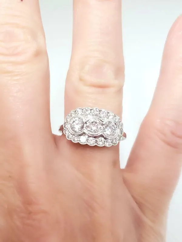 1.33ct T.W. THREE DIAMOND VINTAGE STYLE RING IN 14K WHITE GOLD