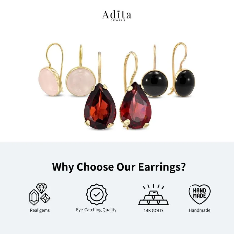 14 Carat Gold Earrings In a 7 mm To Rordorite Stone Inlay