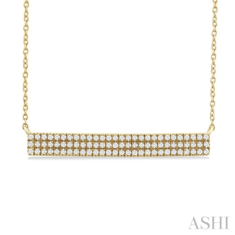 1/4 ctw Bar Triple Row Round Cut Diamond Necklace in 14K Yellow Gold