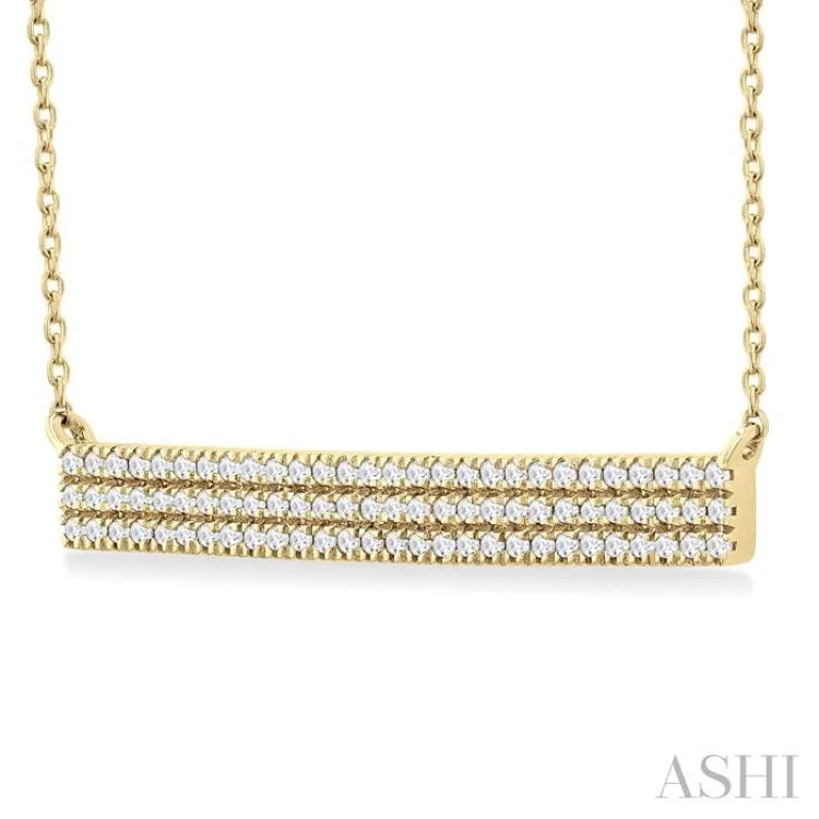 1/4 ctw Bar Triple Row Round Cut Diamond Necklace in 14K Yellow Gold