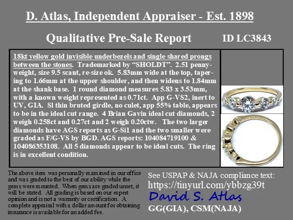 1.44ctw Round Brilliant Cut Diamond Graduated 5-Stone Band by Sholdt