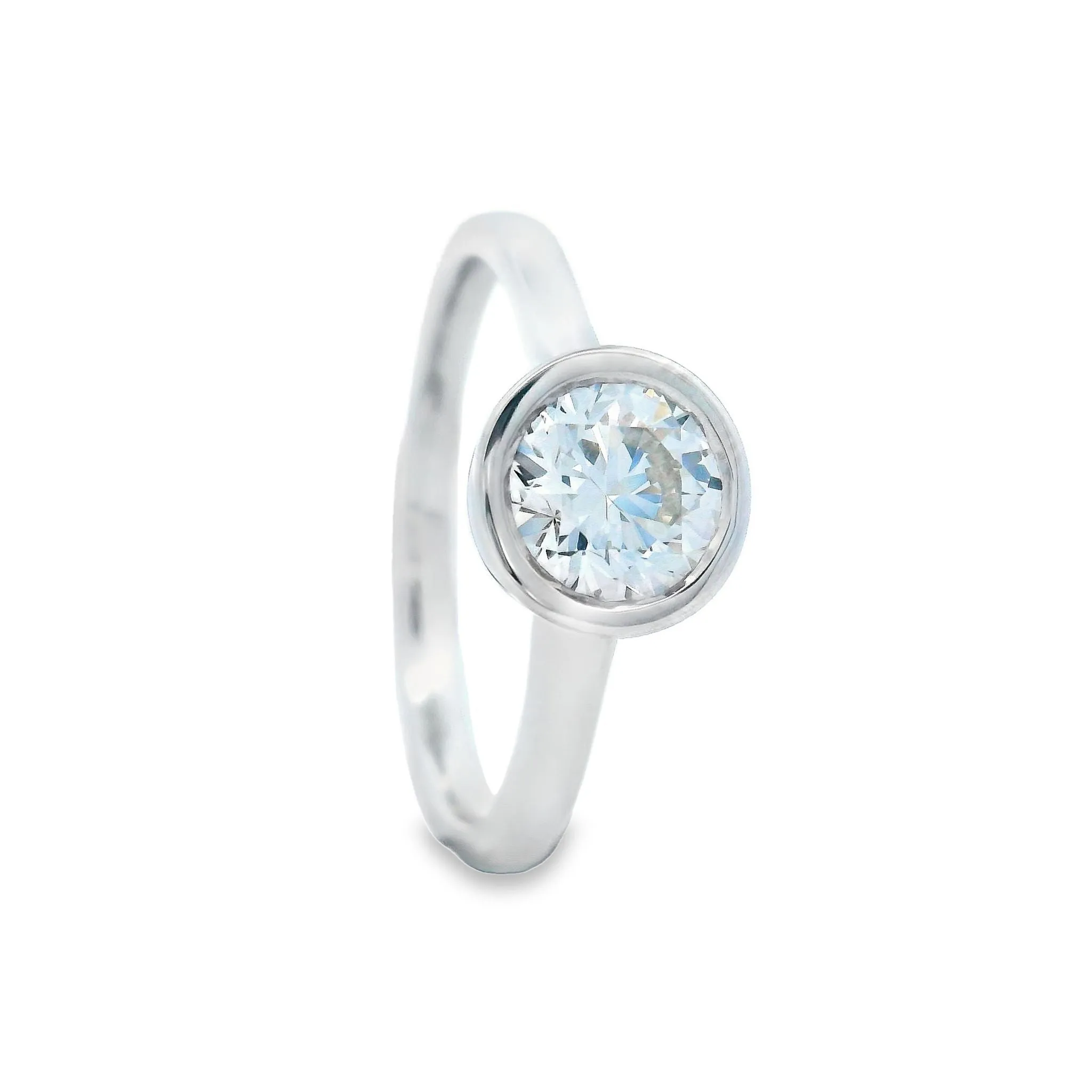 14ct White Gold 1.03ct Bezel Set Round Lab Grown Diamond Solitaire Ring