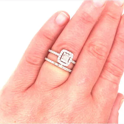 14K Diamond Cluster Double Row Band White Gold